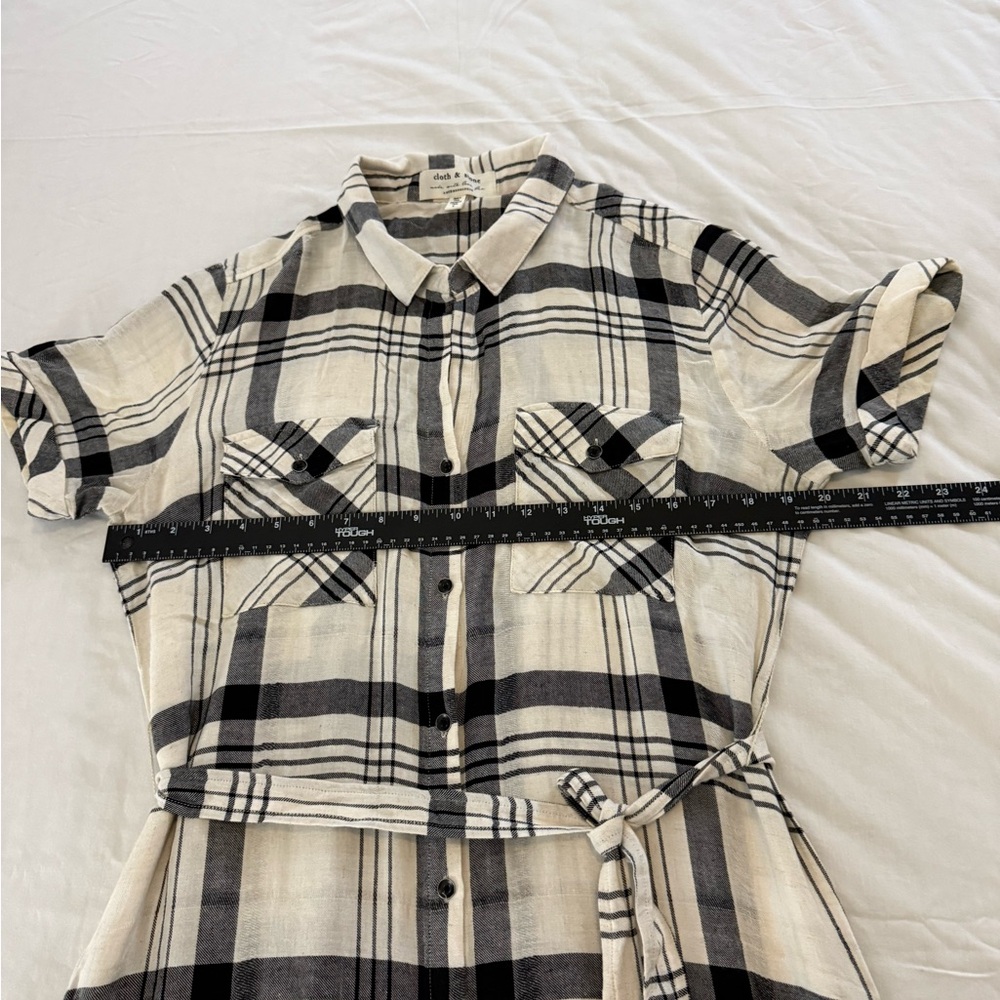 Cloth & Stone Anthropologie Plaid Button Front Linen Blend Shirt Dress - Size L - Picture 7 of 11